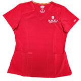 LADIES V-Neck Scrub Top with Roberts Nursing Logo, Red - Style: DK615