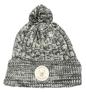 Cable Knit Cuff Hat w/ Pom, University Grey/Ivory