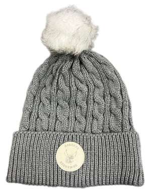 Knit Winter Fur Pom Hat, Slate Grey