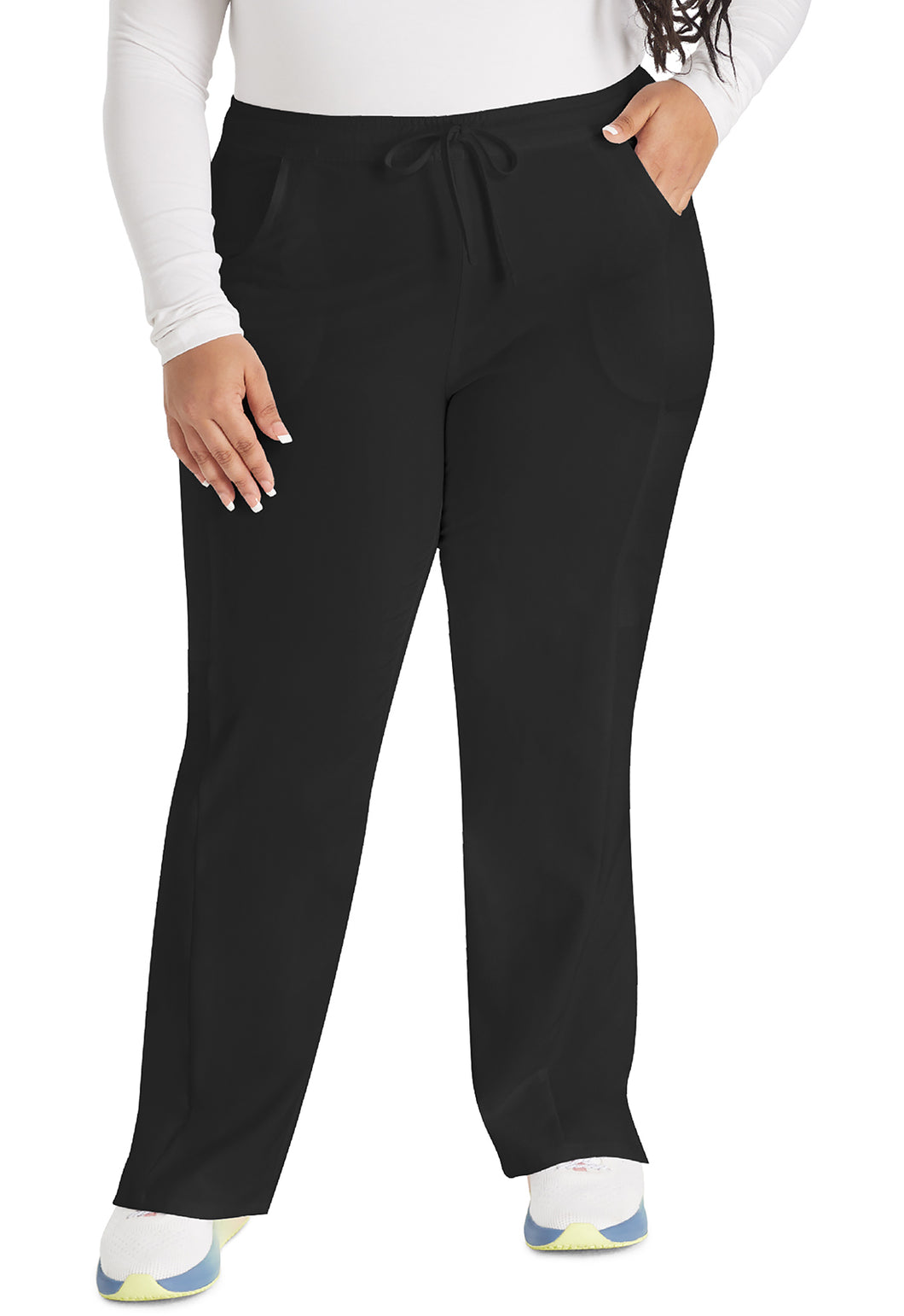 Ladies Mid Rise Straight Leg Drawstring Scrub Pant | Black