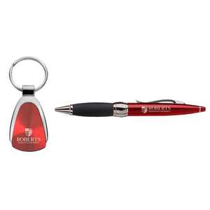 2 Piece Pen and Key Chain Gift Set, Silver/Red (F23)